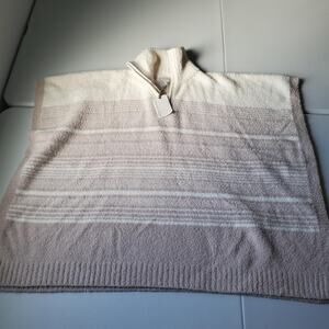 Barefoot Dreams CozyChic Poncho Womens One Size Stone Pearl 1/2 Zip Striped